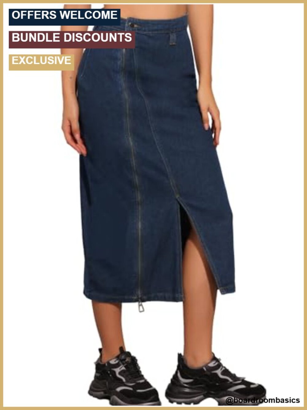 Allegra K Women's Long Denim Skirt with Zipper Front & Split Hem